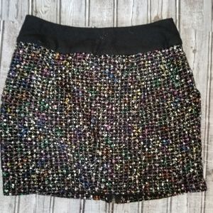 Forever 21 y2k tweed boucle black rainbow wool style mini skirt medium twee